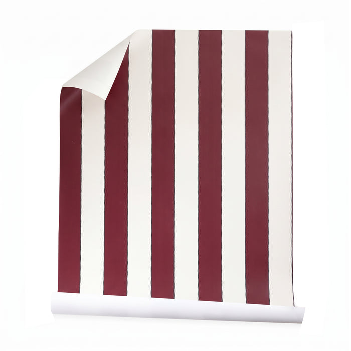 Florence Bordeaux burgundy and white striped wallpaper, made-to-order, manufactured in the USA with short lead times