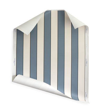 Florence Harbor custom curtain fabric with bold blue stripes and a delicate scalloped edge for a tailored, playful look.