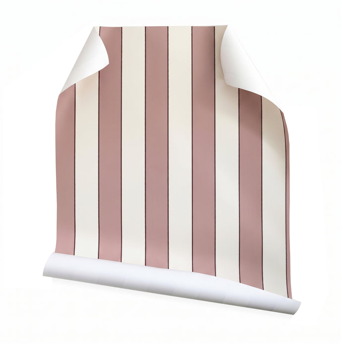 Florence Rosewood wallpaper with rosewood and cream vertical stripes, made to order in the USA with short lead times