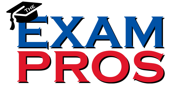 Blue and red bold text logo reading "The Exam Pros" on transparent background