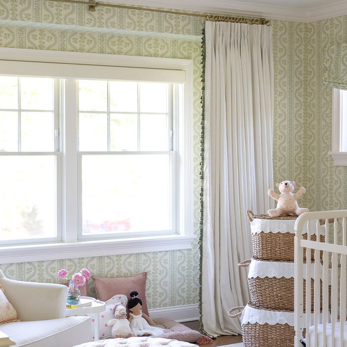 Flour cream curtain in a nursery, made-to-order in the USA with short lead times