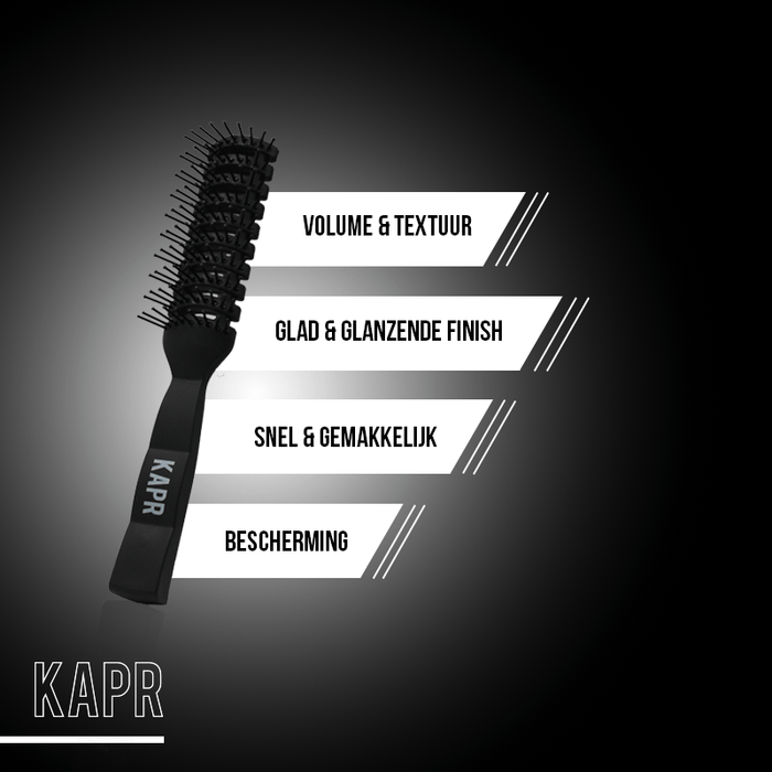 KAPR borstel met kenmerken: volume, glans, grip en duurzaamheid – productpresentatie.