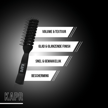 KAPR borstel met kenmerken: volume, glans, grip en duurzaamheid – productpresentatie.