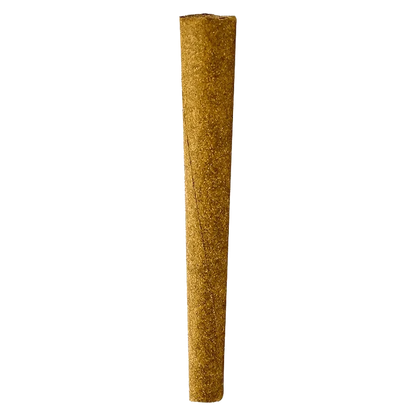 Vertical close-up of a single tapered blunted roll against a neutral background labeled Forbidden Applez Blunt PR 1 x 1 g