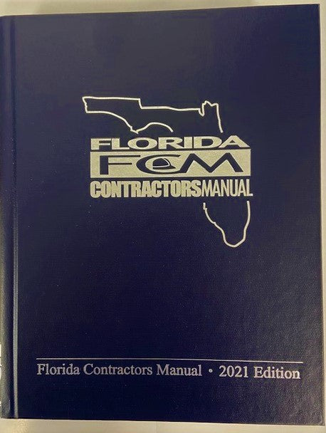 Dark blue cover of 2021 Florida Contractors Manual with state outline and bold white text title visible