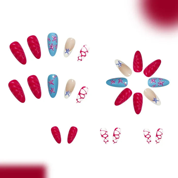 French Ombre Starfish-Nail Tips 24 Pieces High-Gloss Water Drop Design for Women