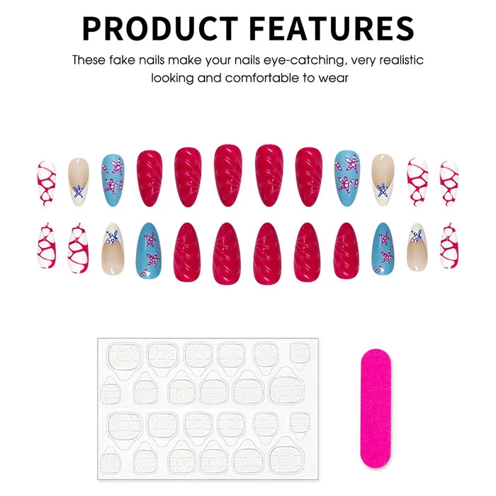French Ombre Starfish-Nail Tips 24 Pieces High-Gloss Water Drop Design for Women