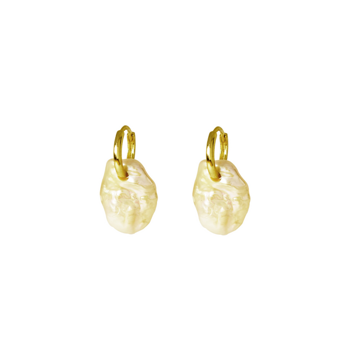 Freshwater Pearl Hanging Huggie - Sterling Silver with Gold Plating