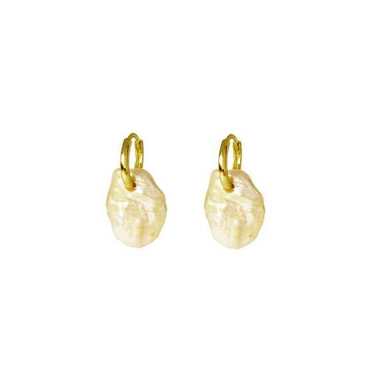 Freshwater Pearl Hanging Huggie - Sterling Silver with Gold Plating
