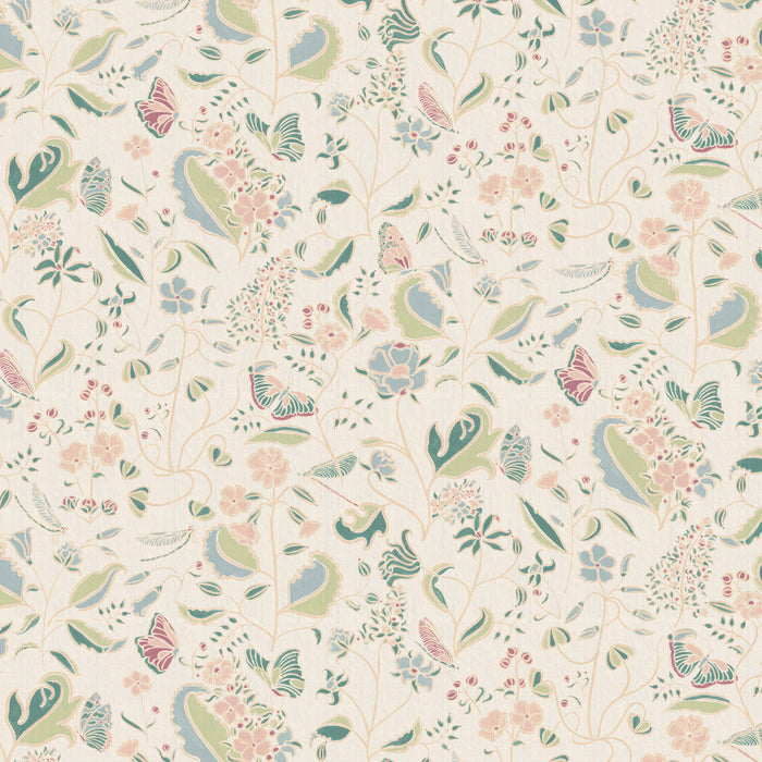 Gemma Pear custom sheer curtain fabric with hand-painted whimsical floral and butterfly pattern by Pepper Home.