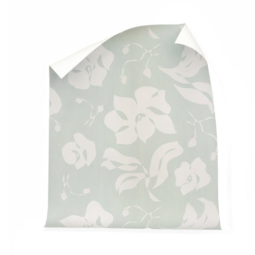 Georgia Mint wallpaper with white floral botanical pattern made to order in the USA with short lead times