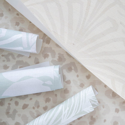 Georgia Mint made-to-order wallpaper with soft mint botanical and beige animal patterns, manufactured in the USA quickly