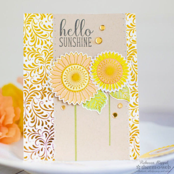 Gina K. Designs - Foil-Mates Remix - 4.25 x 5.5 - Bountiful Flourish. Add sparkle and shine with Foils. Available at Embellish Away located in Bowmanville Ontario. Example by Rebecca Keppel for Therm O Web.