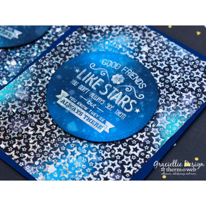 Gina K. Designs - Foil-Mates Remix - 4.25 x 5.5 - Stars & Stripes. Add sparkle and shine with Foils. Available at Embellish Away located in Bowmanville Ontario. Example by Graciellie Design for Thermo Web