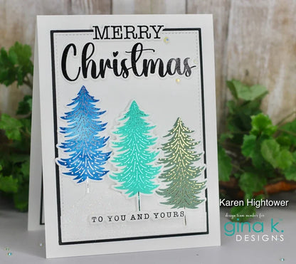 Gina K. Designs Poly-Glaze Foiling Sheets - O Christmas Tree. This package includes 6 sheets – 5 1/2” X 8 1/2”. At Embellish Away in Bowmanville Ontario Canada. Example by Karen Hightower.