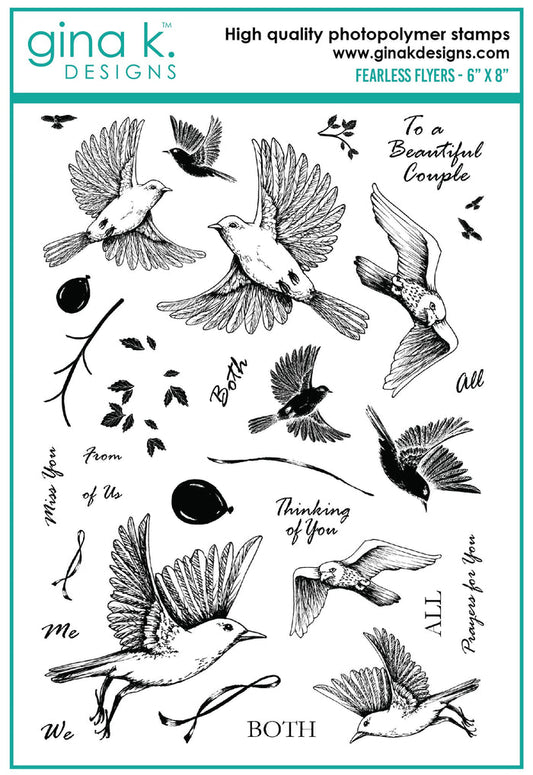 Gina K. Designs - Stamps - Fearless Flyers. Fearless Flyers is a stamp set by Melanie Munchinger. This set is made of premium clear photopolymer and measures 6" X 8". Available at Embellish Away located in Bowmanville Ontario Canada.