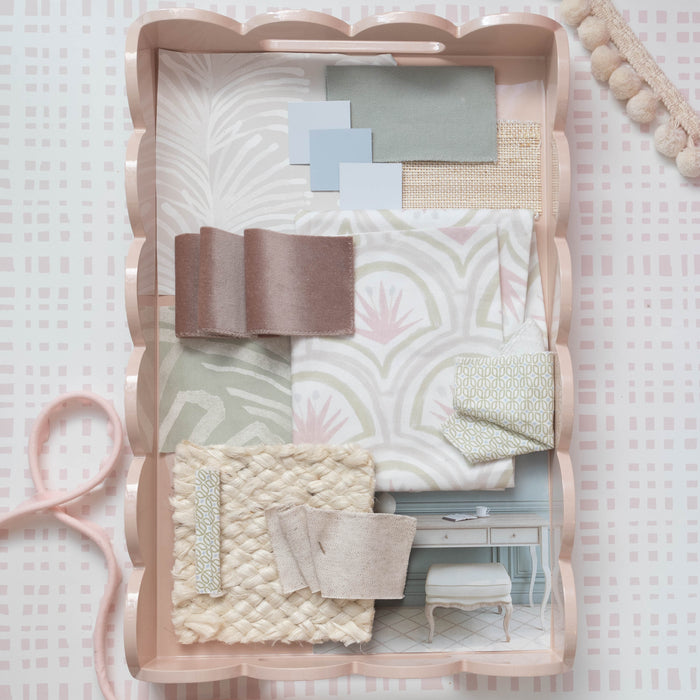Ginger Rose fabric and material swatches showcasing custom curtain design options by Pepper Home.