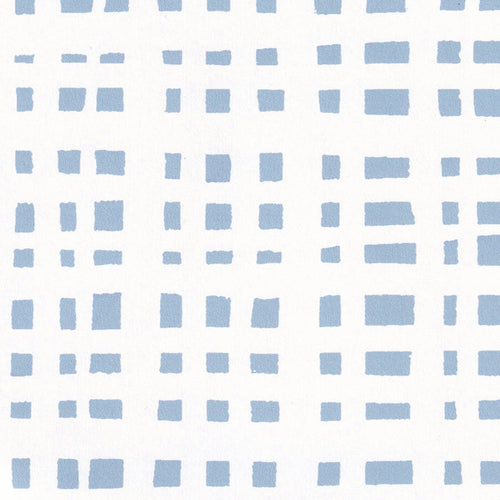 Ginger Sky made-to-order fabric with light blue grid pattern on white background, manufactured in the USA with short lead times