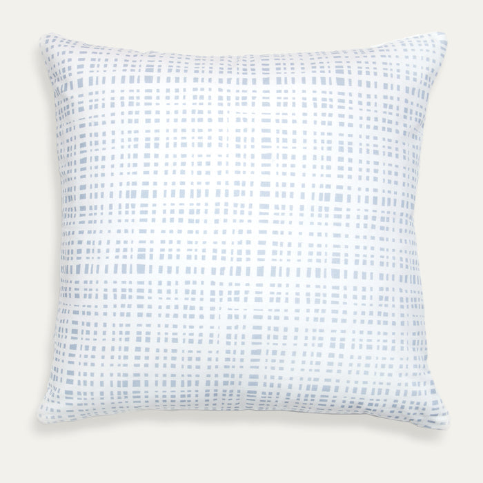 Ginger made-to-order decorative pillow with light blue grid pattern on cotton, manufactured in the USA with short lead times