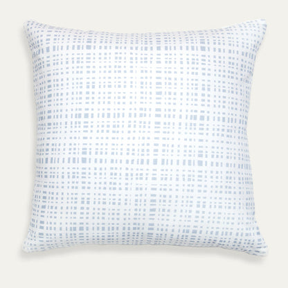 Ginger made-to-order decorative pillow with light blue grid pattern on cotton, manufactured in the USA with short lead times