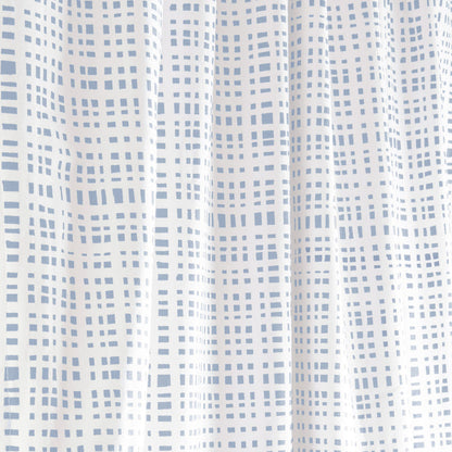 Ginger made-to-order custom curtains in soft blue grid pattern on white, manufactured in the USA with short lead times