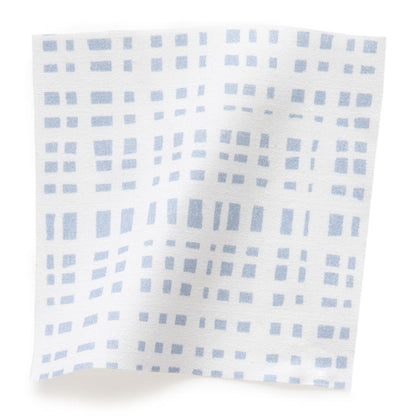 Ginger made-to-order cotton fabric in soft blue grid pattern on white, manufactured in the USA with short lead times