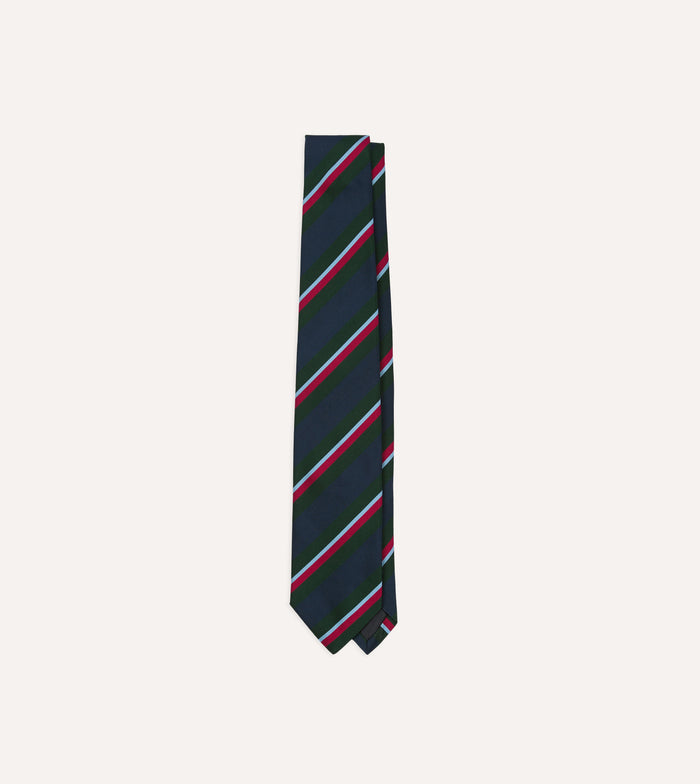 Green and Navy Regimental Stripe Mogador Cotton-Silk Tipped Tie