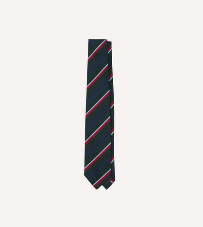 Green and Navy Regimental Stripe Mogador Cotton-Silk Tipped Tie