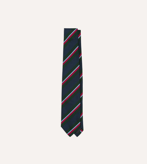Green and Navy Regimental Stripe Mogador Cotton-Silk Tipped Tie
