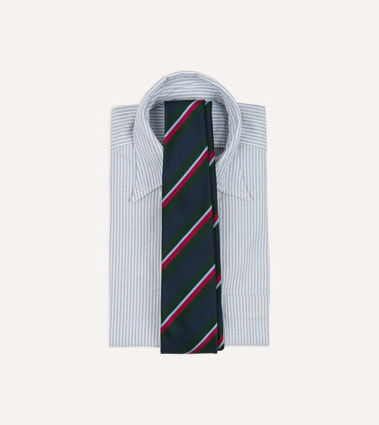 Green and Navy Regimental Stripe Mogador Cotton-Silk Tipped Tie