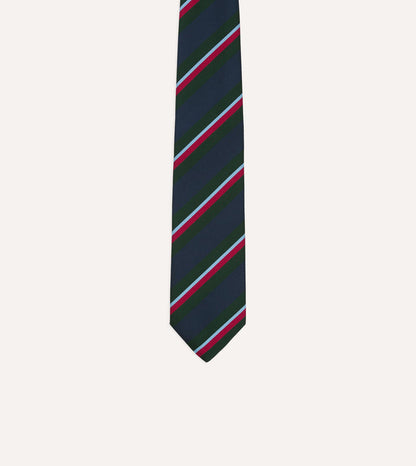 Green and Navy Regimental Stripe Mogador Cotton-Silk Tipped Tie
