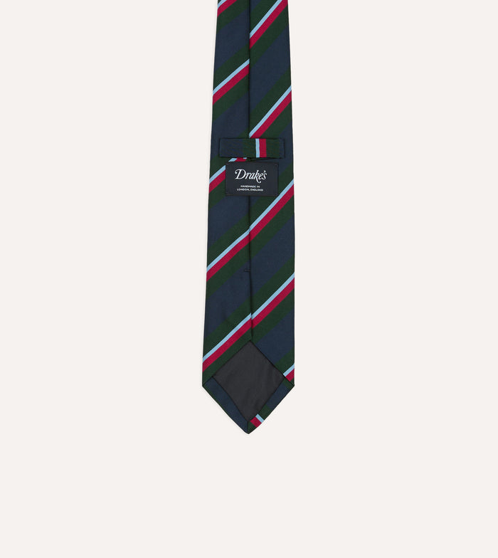Green and Navy Regimental Stripe Mogador Cotton-Silk Tipped Tie