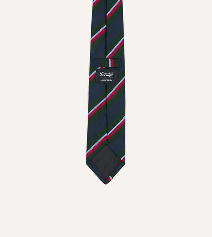 Green and Navy Regimental Stripe Mogador Cotton-Silk Tipped Tie