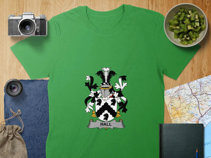 Hall Family Crest Graphic T-Shirt for History Enthusiasts