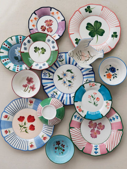 Hand-Painted Stoneware Scalloped Plate with Botanicals