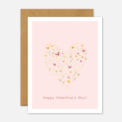 Happy Valentine's Day Butterfly Floral - Valentine's Day Card - Footnotes Paper