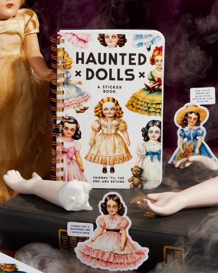Haunted dolls sticker book by Brass Monkey sold by Le monkey House