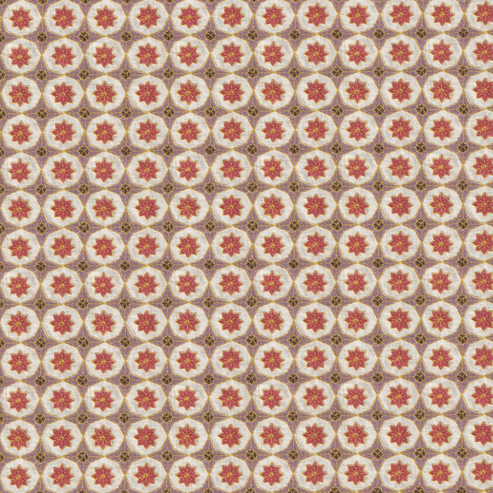 Hayes Coral fabric with intricate embroidery and geometric pattern, a durable custom linen blend by Pepper Home.