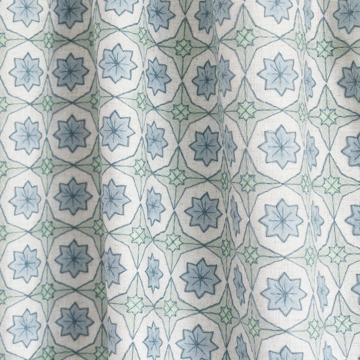 Hayes Sea Salt Unlined fabric with a subtle geometric pattern, perfect for custom made-to-order sheer curtains.