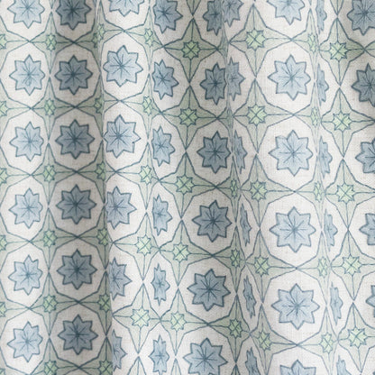 Hayes Sea Salt Unlined fabric with a subtle geometric pattern, perfect for custom made-to-order sheer curtains.
