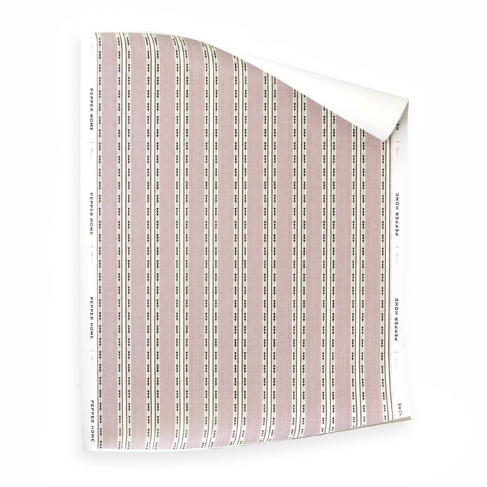 Hazel Azalea pink and ivory striped wallpaper swatch, made to order in the USA with short lead times