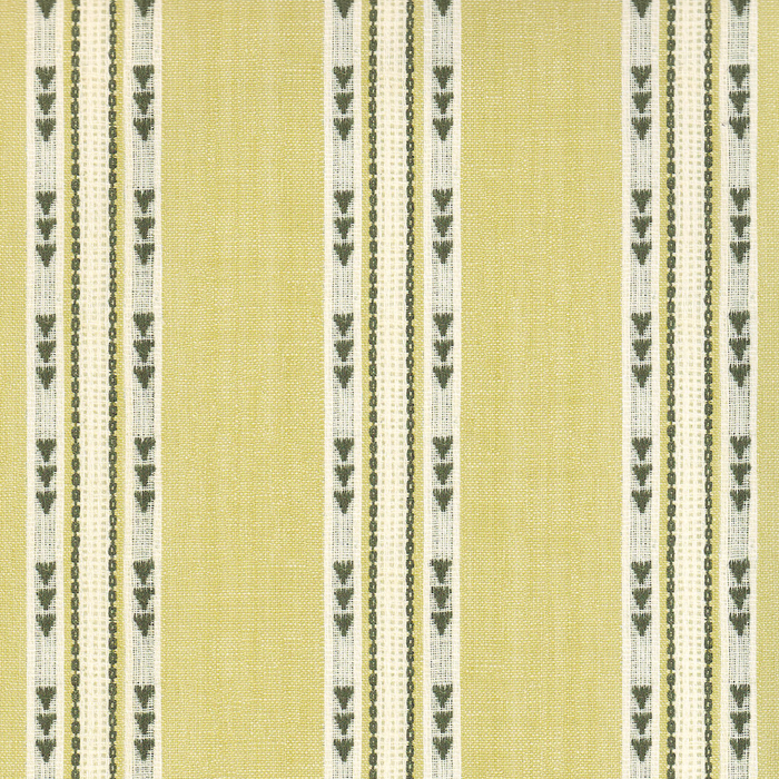 Hazel Chamomile yellow and ivory striped wallpaper with green floral details, made to order in the USA with short lead times