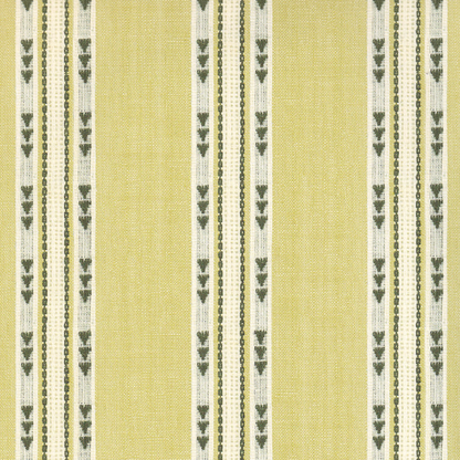 Hazel Chamomile yellow and ivory striped wallpaper with green floral details, made to order in the USA with short lead times