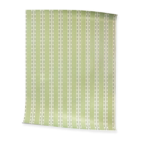 Hazel Matcha green and ivory striped wallpaper, made to order in the USA with short lead times