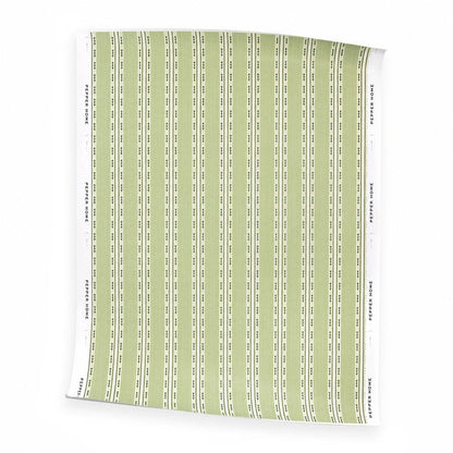 Hazel Matcha green striped wallpaper swatch made to order in the USA with short lead times