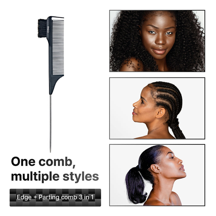 #Hh109 100% Boar Bristle 3-In-1 Edge & Parting Comb [Carbon Fiber] [Pin Tail]
