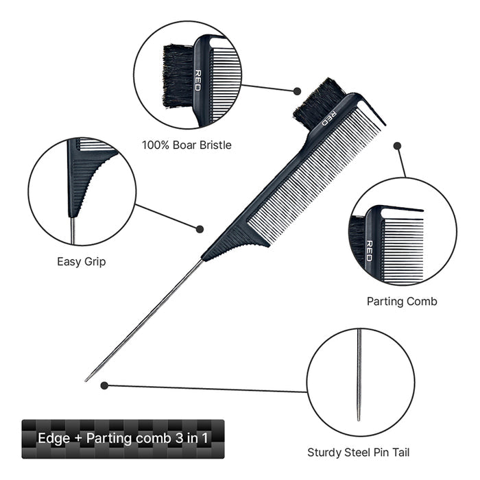 #Hh109 100% Boar Bristle 3-In-1 Edge & Parting Comb [Carbon Fiber] [Pin Tail]