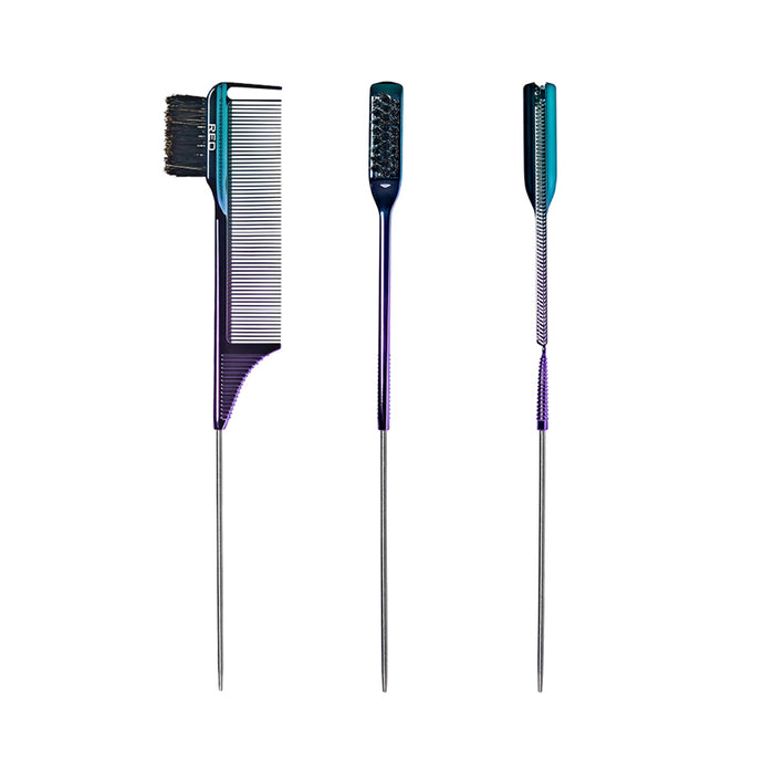 #Hh111 100% Boar Bristle 3-In-1 Edge & Parting Comb [Carbon Fiber] [Pin Tail]