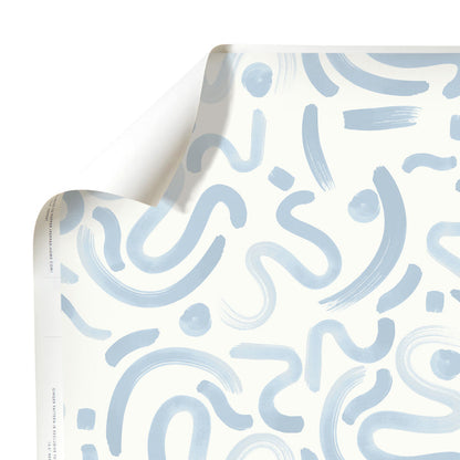 Hockney Sky made-to-order wallpaper with light blue abstract brushstrokes, manufactured in the USA with short lead times