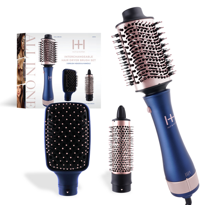 Hot & Hotter All-In-One Interchangeable Hair Dryer Brush Set, 1 Count, Blue